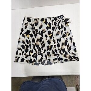 Shein Black Animal Print Skirt Flounce Hem Back Zipper Tie Accent Women’s Medium